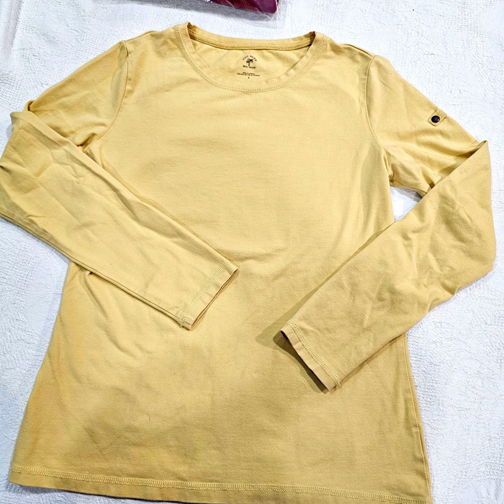 Ruff Hewn Womens S Beige Pima Cotton Stretch Crew Neck Long Sleeve T-Shirt